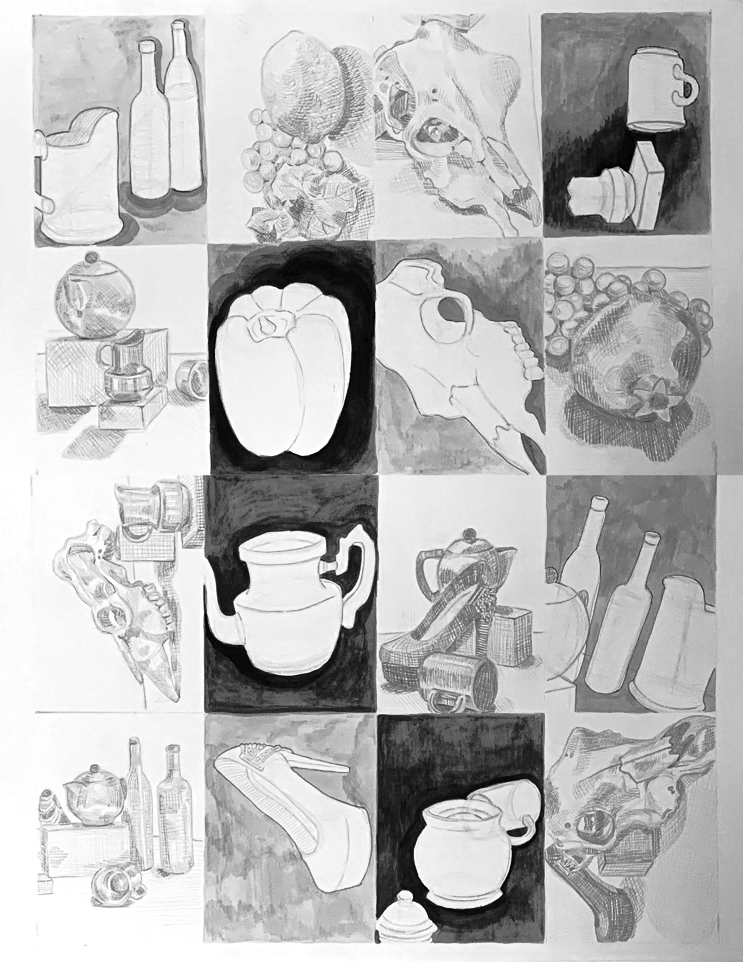 Haley Brotherton, Graphite and India Ink on Paper, 24″ x 18″, Composition and the Grid Drawing, AR100 Drawing I, Spring 2020