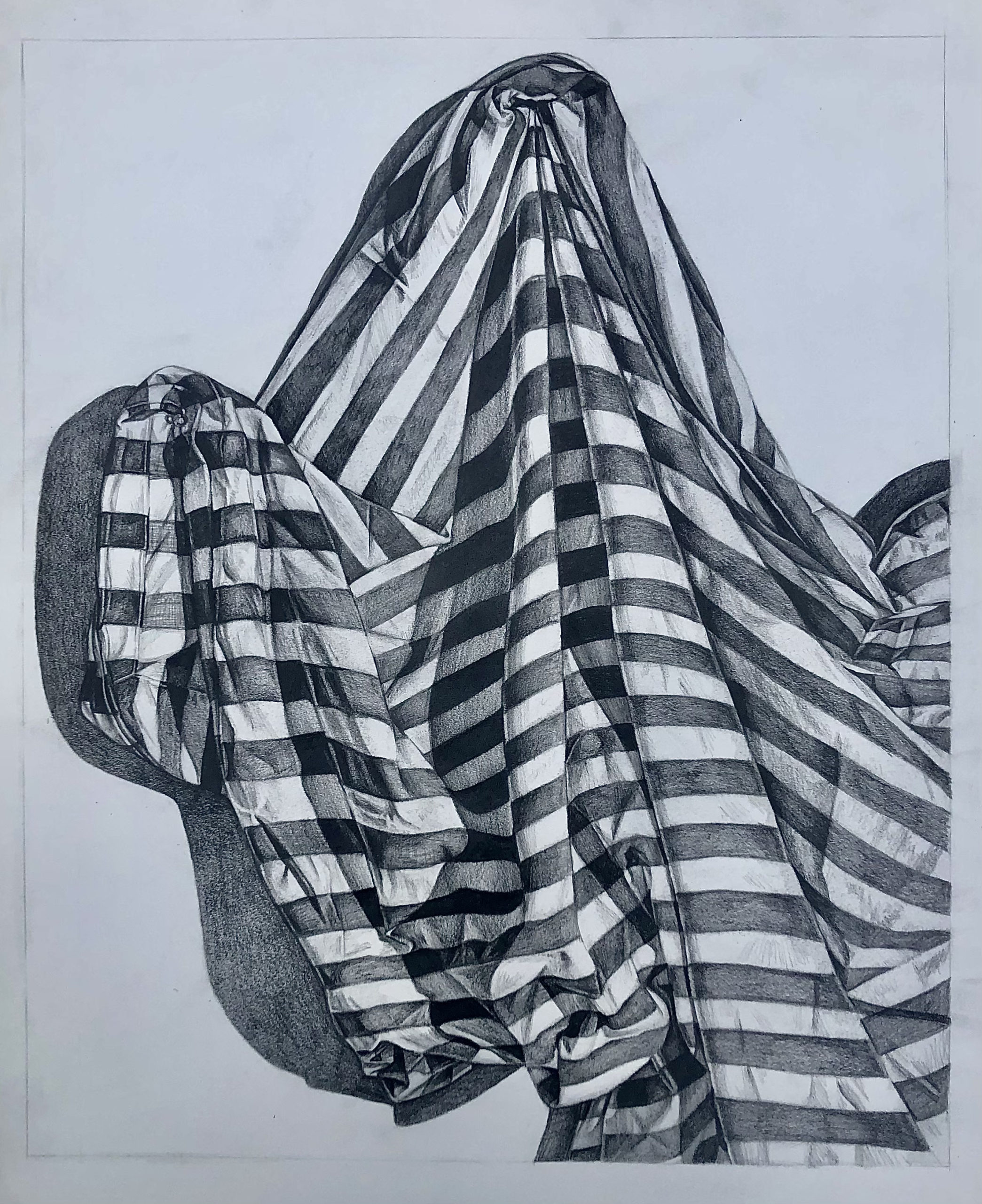 Savannah Gourley, Graphite and on Paper, 24″x18″, Striped Fabric Value/Closure Drawing, AR100 Drawing I, Spring 2020
