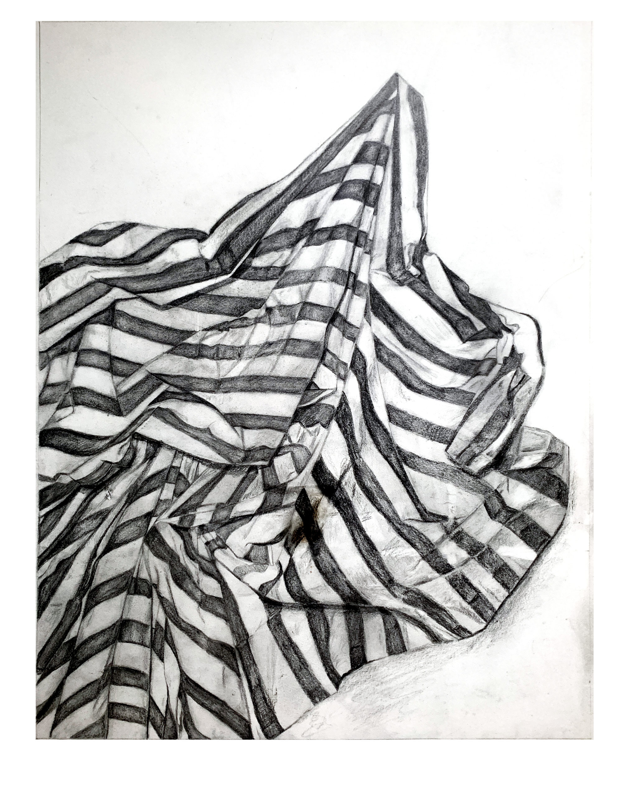 Alexa Holder, Graphite on Paper, 30″x22″, Striped Fabric Value/Closure Drawing, AR100 Drawing I, Spring 2020