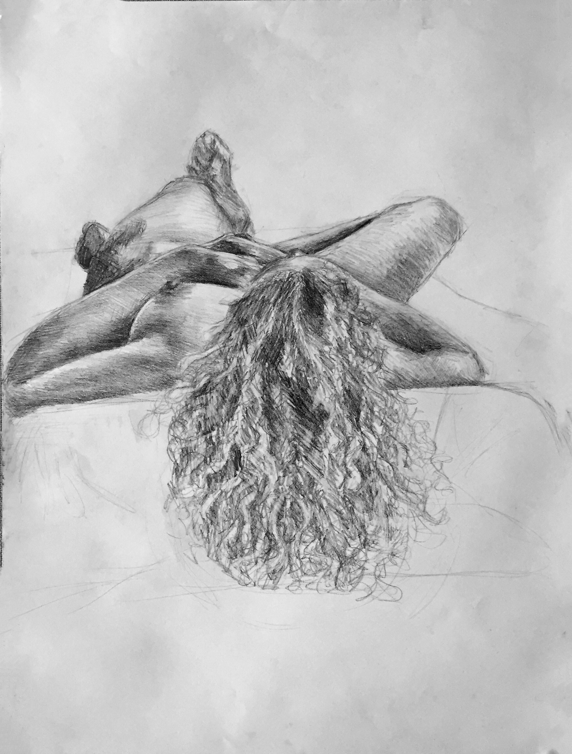 Alexis Howard, 24″x18″, Graphite on Paper, AR202 Figure Drawing, Foreshortening Assignment, Spring 2018