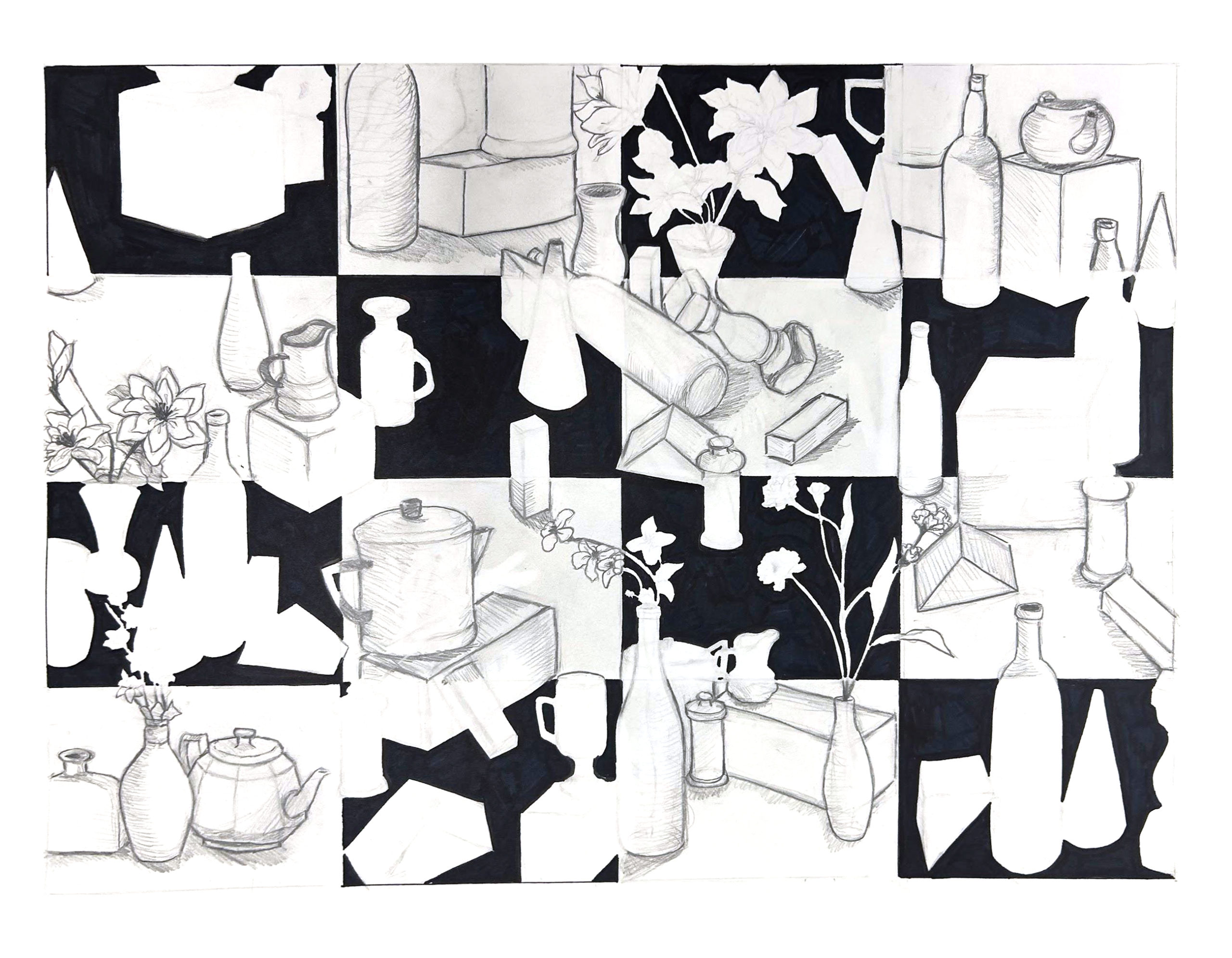 Haley Benson, Graphite and India Ink on Paper, Grid Drawing, AR100 Drawing I, Spring 2023