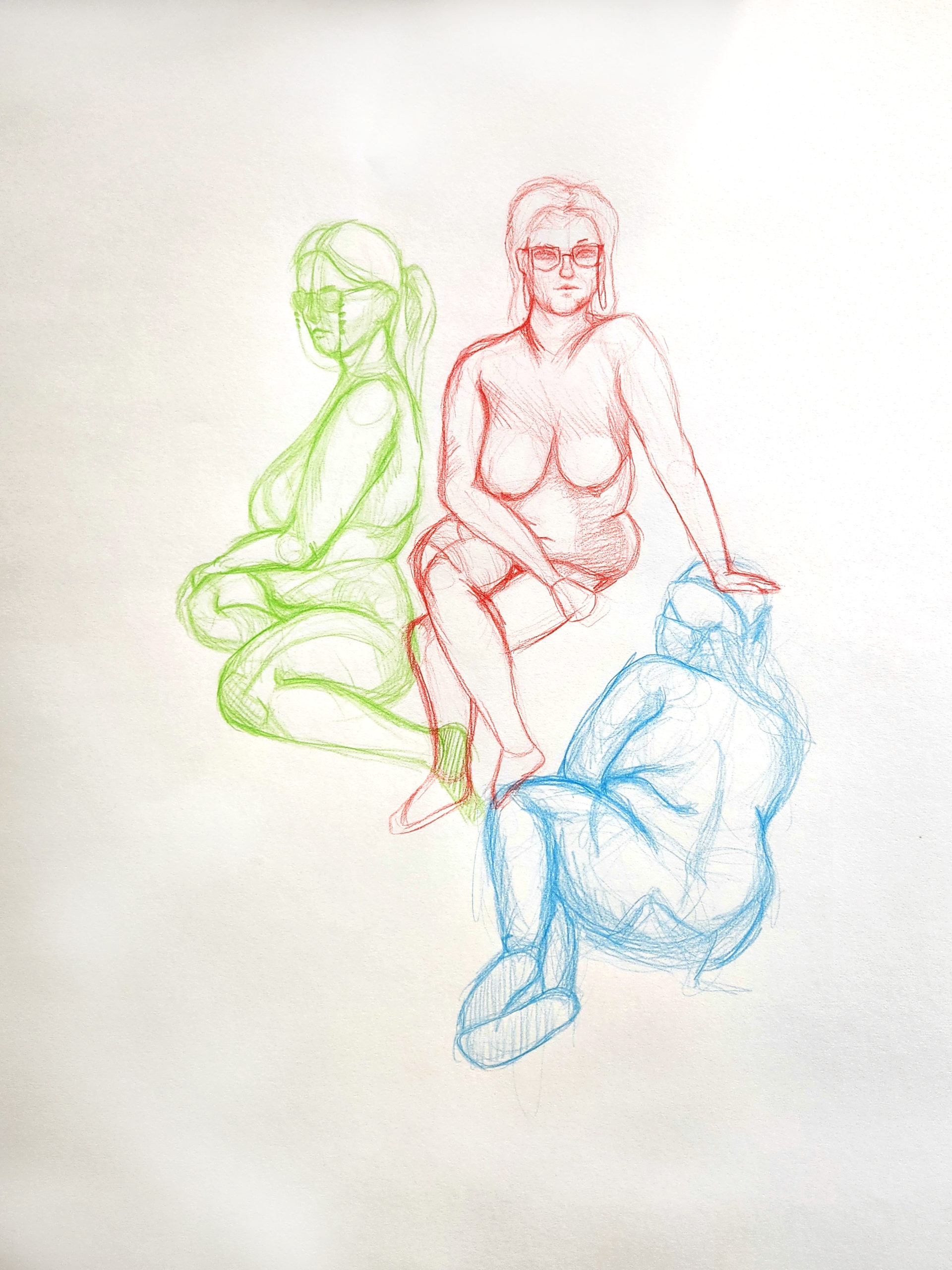 Jenna Brouk, Colored Pencil on Sulfite White Drawing Paper, 24″x18″, Movement in Stages: Extended Gesture, AR202 Drawing II, Spring 2024