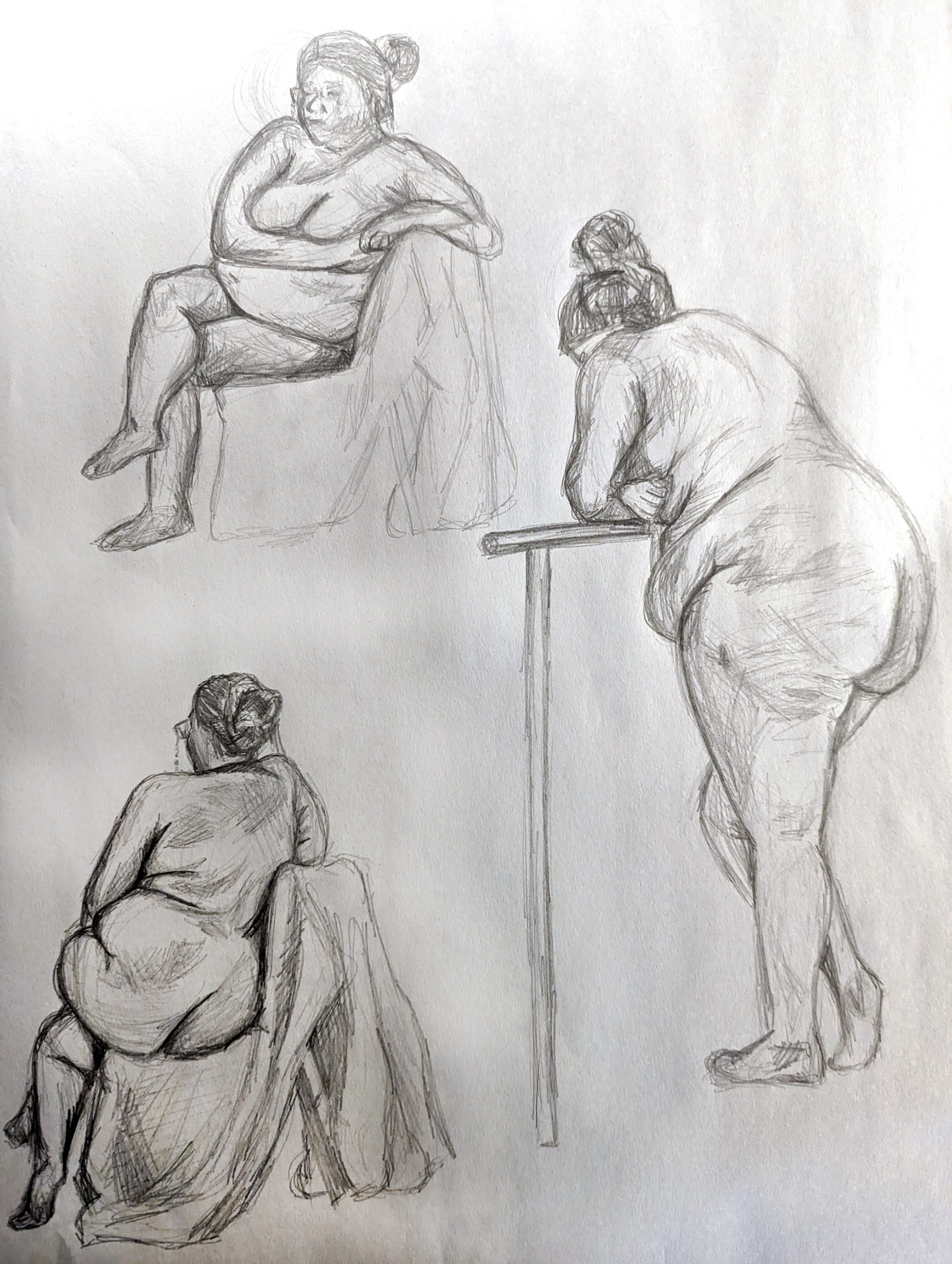 Jacey Harris, Graphite on Newsprint, 24″x18″, Movement in Stages: Extended Gesture, AR202 Drawing II, Spring 2024