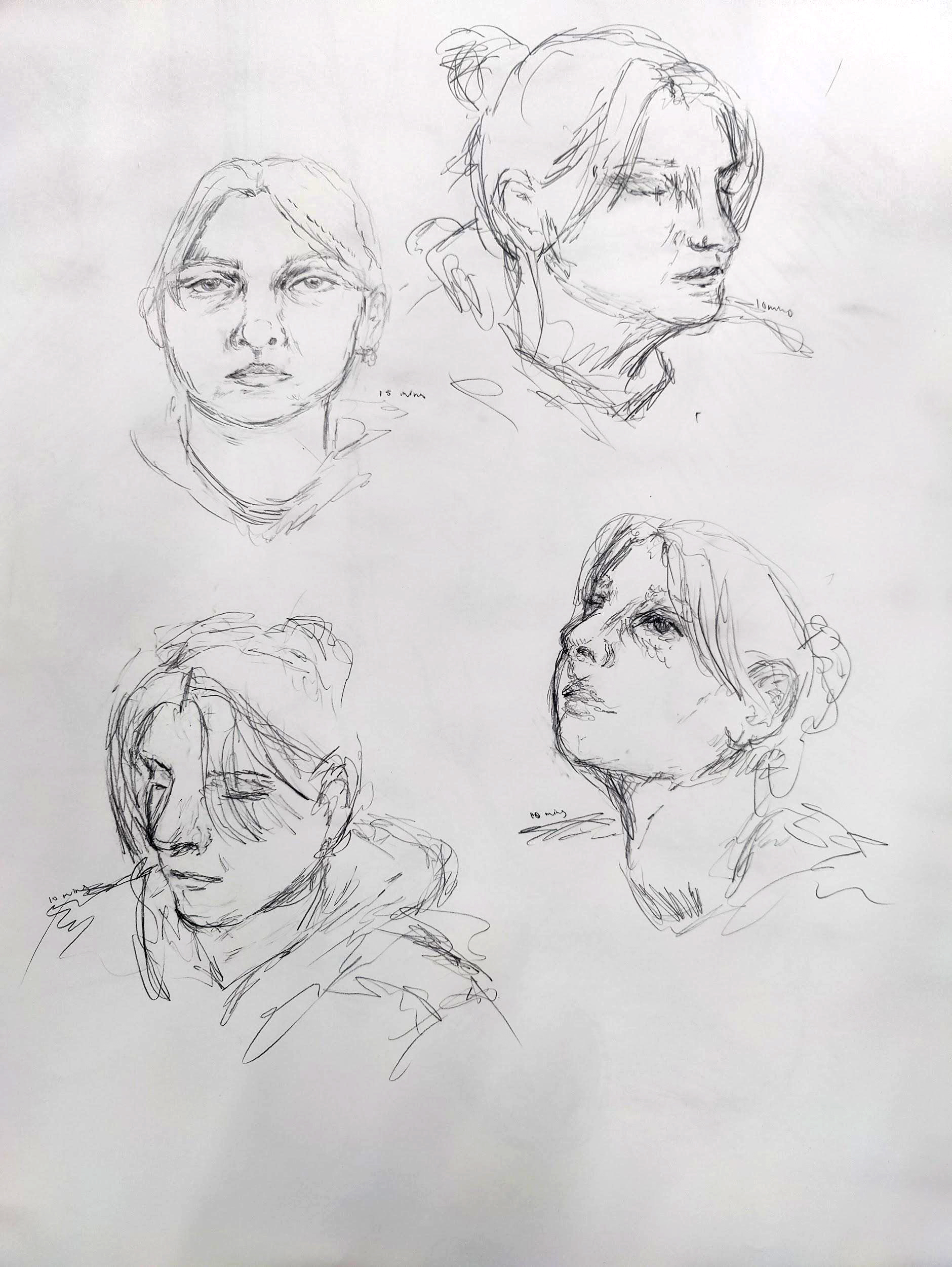 Josie Hoskins, Graphite on Sulfite White Paper, 24″x18″, AR202 Drawing II: Figure Drawing, Self-Portrait Studies, Spring 2024