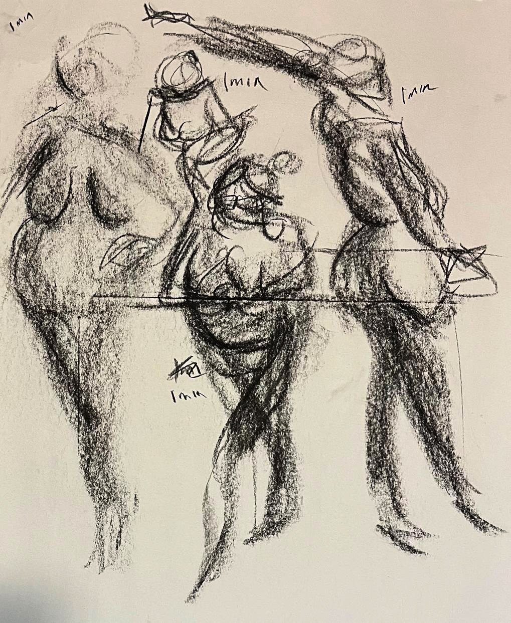 Lukas Hilsgen, Charcoal on Newsprint Paper, 24″x18″, AR202 Drawing II: Figure Drawing, Gesture, Spring 2024