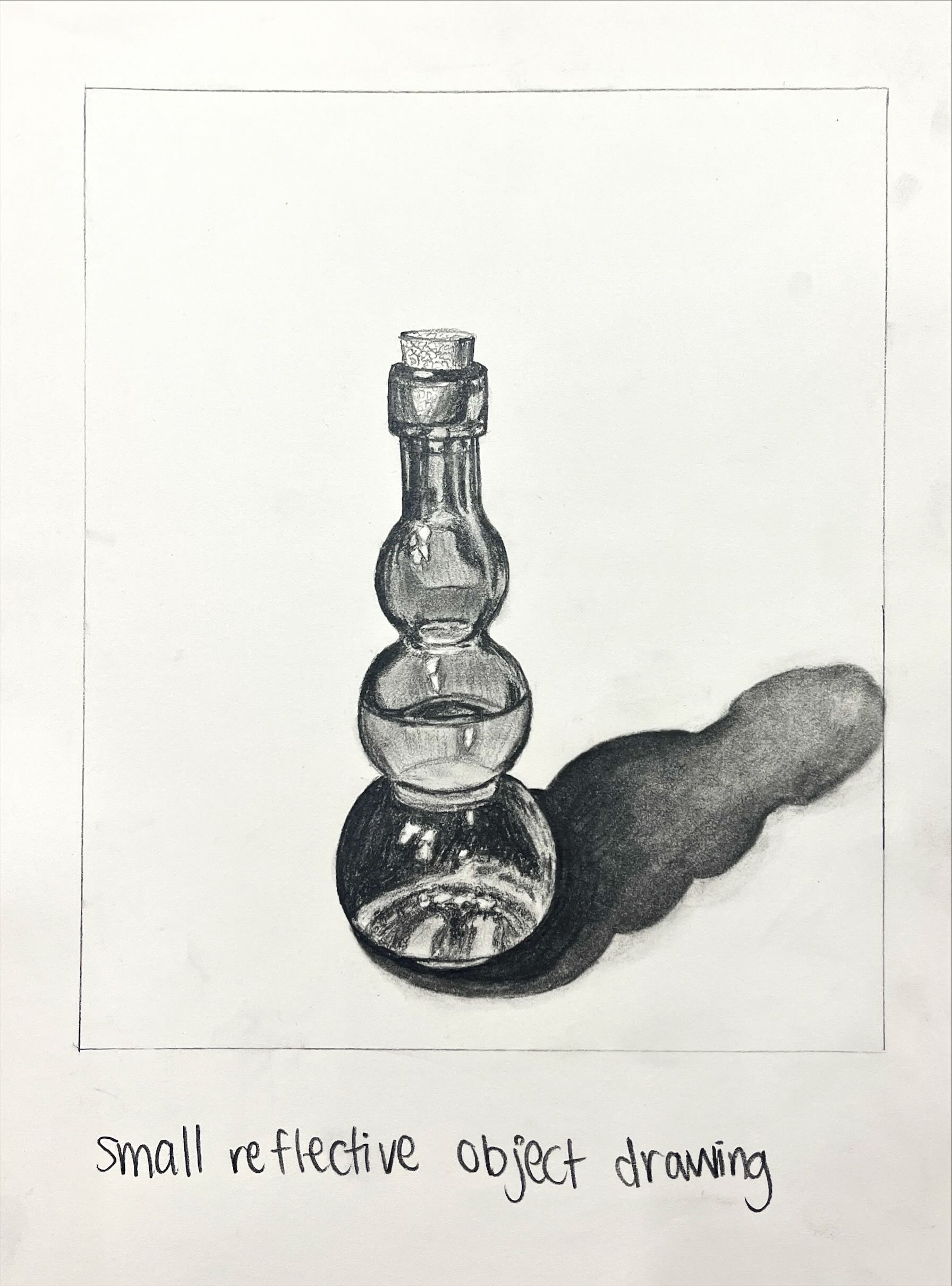 Lindsey Barnes, Graphite in Sketchbook, 12″ x 9″, Reflective Object Value Study, AR100 Drawing I, Spring 2023